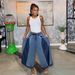 Women's Casual Wide Leg Cropped Jeans Color Block Elastic Fit Frayed Hem Cotton Denim Spring/Autumn-Summer Fashion_mkmklike.com