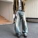 Vintage Distressed Washed Denim Jeans For Men - Streetwear Retro Loose Fit Flared Bootcut Baggy Pants_mkmklike.com