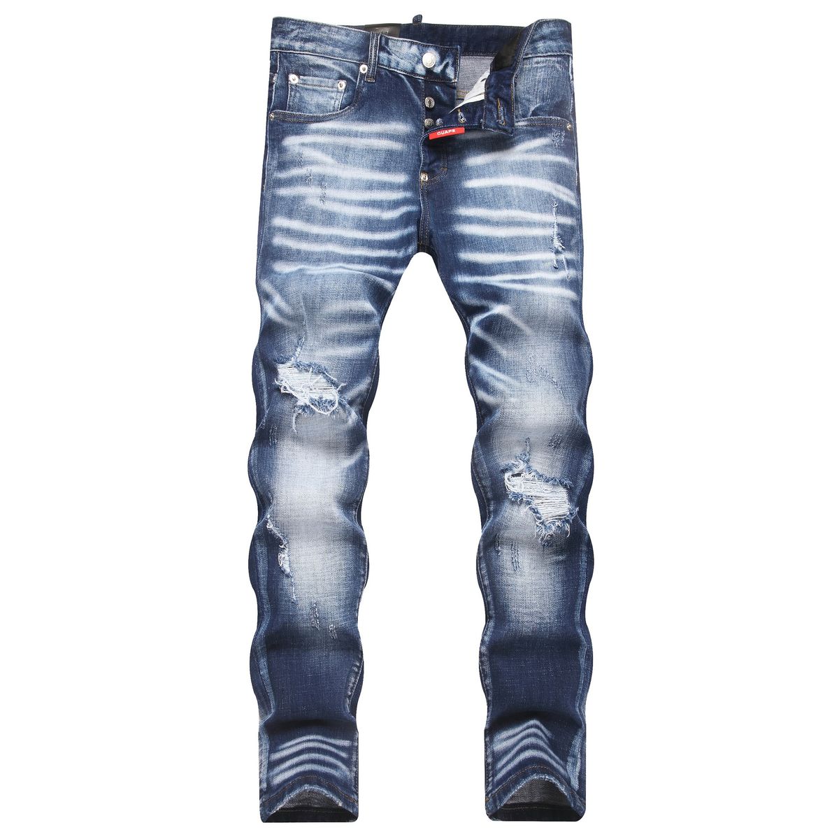 High End European And American Style Men's Slim Fit Straight Leg Jeans Washed Distressed Faded Whiskers Cross Border Supply_mkmklike.com