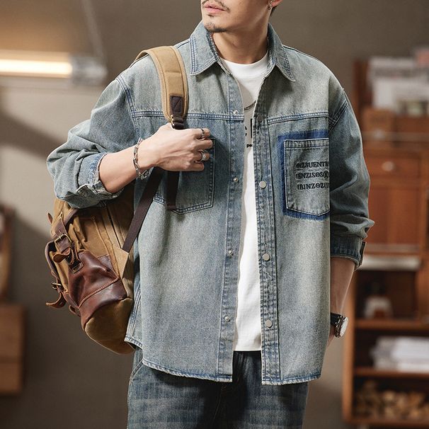Men's Clothing Large Size Men's Spring New Retro Denim Shirt Men's Loose Versatile Embroidered Shirt Jacket Men_mkmklike.com