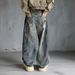 Men’S Graffiti Washed Gray Relaxed Fit Straight Leg Jeans – Urban Streetwear Denim With Artistic Hand-Painted Details | 90s Hip-Hop Inspired_mkmklike.com