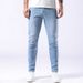 High Street Men's Jeans Simple Light Blue Elastic Slim Fit Small Straight Casual Men's Trousers_mkmklike.com