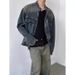 Spring And Autumn Vintage Loose Large Pocket Stand Collar Denim For Men With High-end Feel Casual Zipper Workwear Jacket_mkmklike.com
