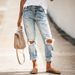 Women's Elastic Washable Jeans Perforated Straight Tube Street Style Denim Pants_mkmklike.com