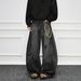 American Retro Distressed Design Curved Hem Jeans For Men Women, 2025 Spring And Autumn New Style, Loose Straight Washed_mkmklike.com