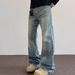 Men's Trendy Cleanfit Street Style Whiskered Bamboo Texture Distressed Jeans Straight Leg Slightly Flared Vibe Pants American High Street_mkmklike.com