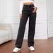 Women's Vintage Washed Denim Jeans, Straight Leg Casual Trousers For Retro Fashion Style, Classic Blue & Black_mkmklike.com