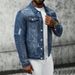 Men's Slim Fit Denim Jacket Spring Versatile With Slight Stretch Polyester Fabric_mkmklike.com
