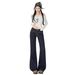 ELLE American Style Spicy Girl Dark Blue High Waist Flared Jeans For Women Autumn Slim Fit Slimming Non-Leg-Hugging_mkmklike.com