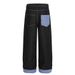American Style Plaid Patchwork Rolled Hem Straight Jeans Men's Personalized Letter Embroidery Washed Loose Wide-Leg_mkmklike.com