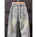 Men's Clothing Retro Washed Embroidered Jeans High Street Trendy Loose Straight Leg Wide Leg Trousers Floor Length_mkmklike.com