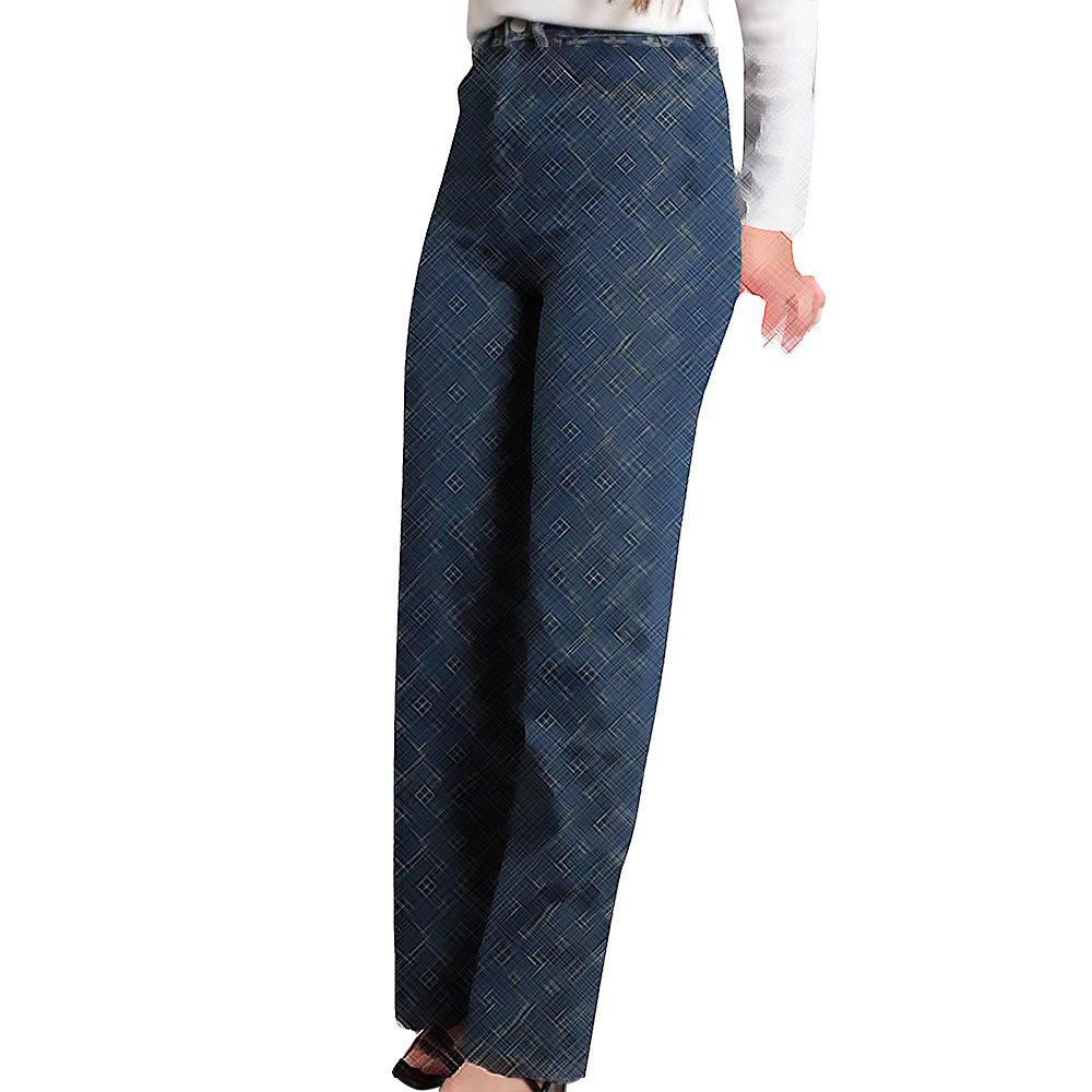 Women's Slim Fit Jacquard Wide Leg Jeans Fashionable Casual Elegant Long Denim Pants_mkmklike.com