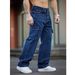 Men's Washed Denim Work Pants – Relaxed Fit Cargo Jeans With Multi-Pockets (Dark Blue, S-2xl) Fashion Trend_mkmklike.com