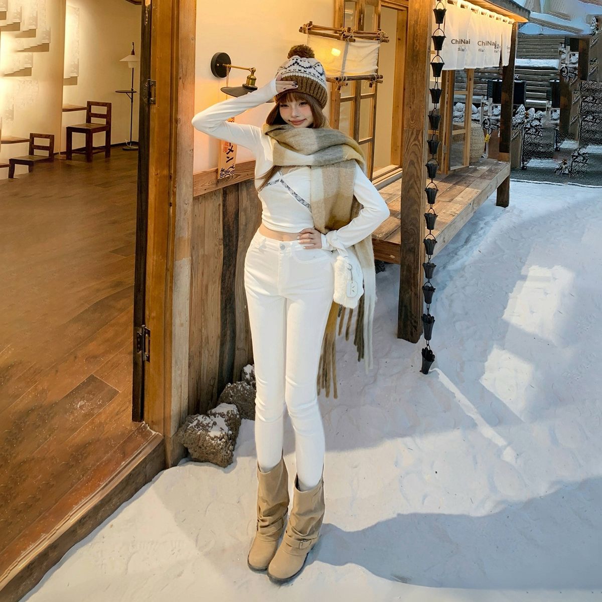 YC&American Retro Stretchy White Autumn And Winter Cropped Pants Versatile Slim-fit Skinny Jeans For Women New Style_mkmklike.com