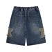 Men's Clothing Men's Denim Shorts Pasted Star Embroidered Denim Shorts For Men's Summer Vibe High Street Trendy Five Piece Loose Straight Leg Pants_mkmklike.com