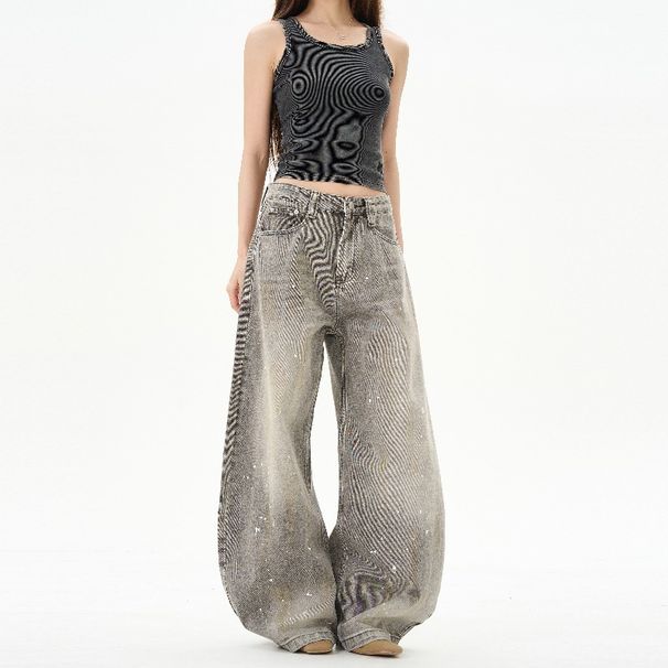 Vintage Washed High Street Splatter Paint Men's Loose Fit Jeans - Retro Streetwear Unisex Pants With Artistic Design_mkmklike.com