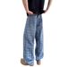 Men's Clothing Retro Washed Blue Plaid Jeans American Style High Street Fashion Loose Casual Wide Leg Straight Leg Pants For Men And Women_mkmklike.com