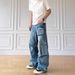 Multi-Pocket Cargo Jeans – Men’s Wide-Leg Denim Pants With Patchwork Detailing (Distressed Washed, Zip Fly, Vintage Aesthetic)_mkmklike.com