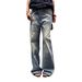 Vintage Washed Denim Jeans – Distressed Mid-Rise Straight Leg With Authentic Whiskering & Fading (Blue, S-XXXL, Unisex Style)_mkmklike.com