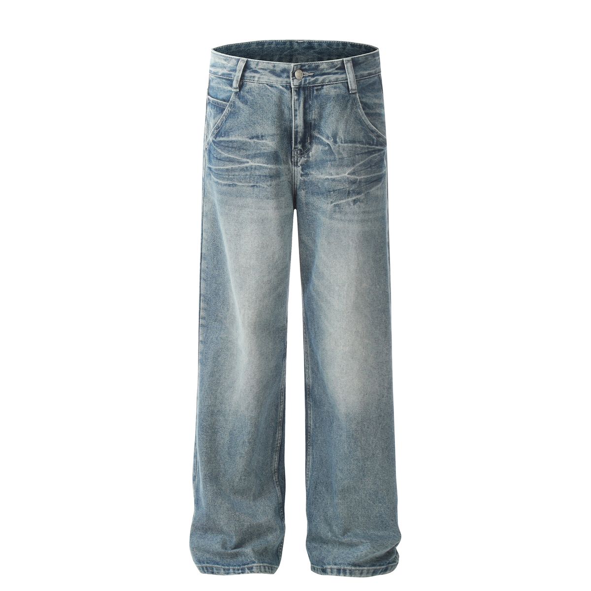 Men's Clothing 2025 Neutral Trendy Washed Blue Design High End Men's Straight Loose Jeans_mkmklike.com