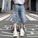 Men's American Retro High Street Ripped Denim Shorts Summer Trendy Loose Casual Wide Leg Five Point Pants_mkmklike.com