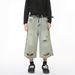 Men's Clothing | New High Street Trend Light Color Distressed Irregular Ripped Wide Leg Denim Cropped Trousers_mkmklike.com