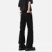 Cleanfit Spring And Autumn Stretch Black Curved Hem Flared Jeans For Men, Vibe American Style Slim Straight Pants_mkmklike.com
