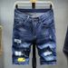 150Kg Ripped Denim Six-point Pants Men's Trendy Brand Badge Loose Foreign Trade Large Size Denim Medium-point Shorts Men's Fat Guy_mkmklike.com