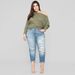 Women's Clothing Fashion Ripped Irregular Hem Nine Point Jeans For Women_mkmklike.com
