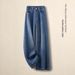 Women's High-Waisted Wide Leg Jeans Slim Fit Rhinestone Embellished Straight Leg Loose Fit Slimming Fashionable Spring Style_mkmklike.com