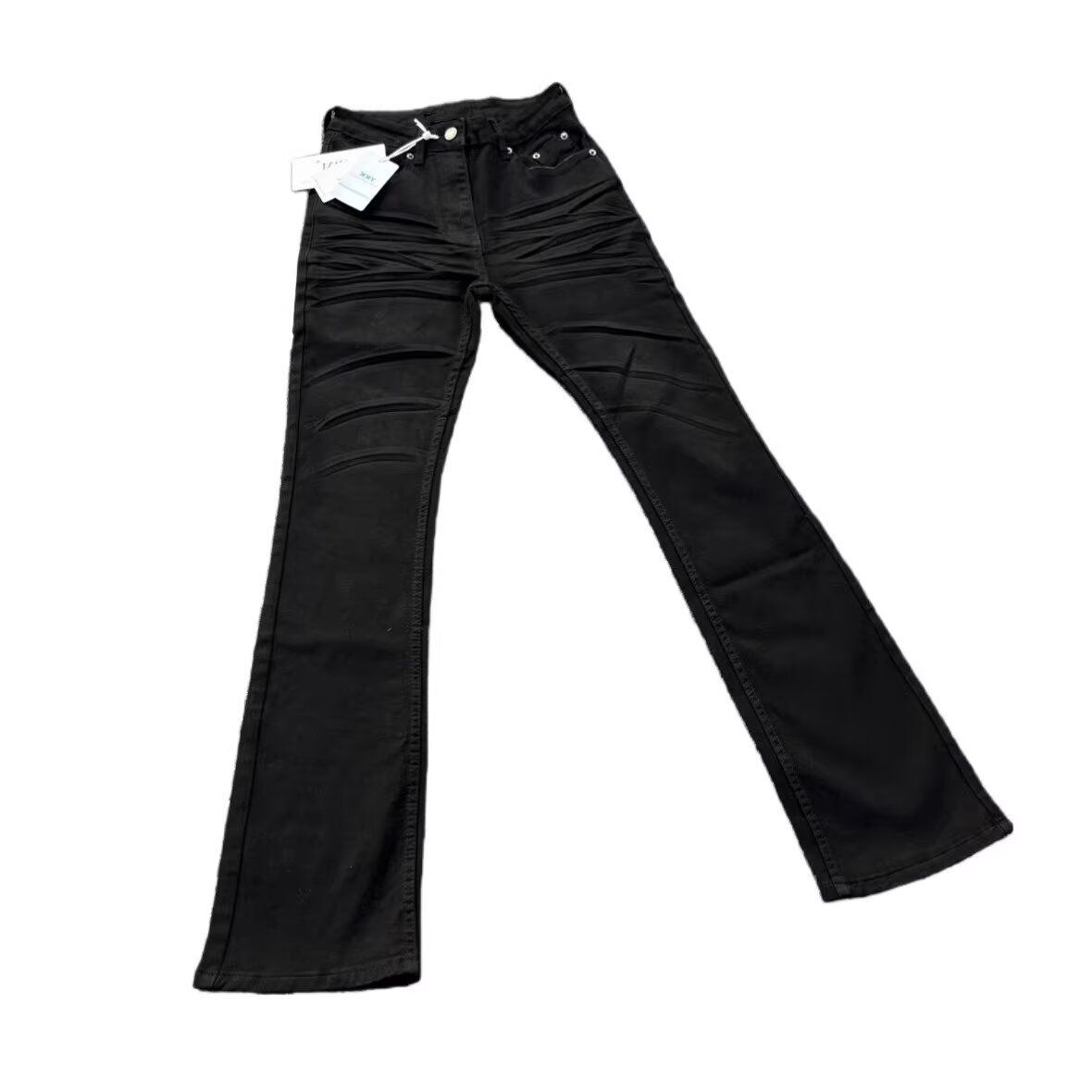 Men's High Waist Vintage Washed Black Jeans – Cleanfit Stretch Denim Pants With Distressed Details & Slight Flare Hem_mkmklike.com