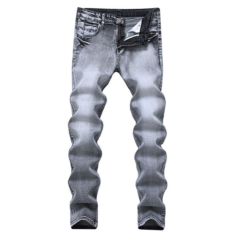 Men's Straight Jeans Korean Style Casual Slim Trousers Gray Nostalgic mid Waist Wide Leg Pants Trendy Long Cotton Jeans_mkmklike.com