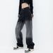 Pear-shaped Body Black Gradient Jeans Women Autumn Winter New Fat Sister Mm High Waist Slimming Straight-leg Wide Leg_mkmklike.com