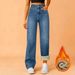 Women's Clothing Fleece-Lined Relaxed Fit Jeans - High Stretch Straight Leg Winter Pants (S-XXL)_mkmklike.com