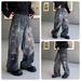 Distressed Spray Paint High Street Jeans For Men & Women – Loose Fit Wide Leg Straight Denim Pants With Vintage Wash_mkmklike.com