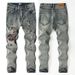 American Retro Koi Embroidered Jeans Men's National Style Fattened Plus Size Heavy Industry Old High Street Ripped Jeans_mkmklike.com