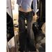 ELLE Black Low Waist Skinny Multi-Pocket Flared Cargo Jeans For Women Spring Autumn Draped Narrow Version Bootcut_mkmklike.com
