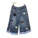 New Women's Retro Puppy Embroidered Plaid Patchwork Wide Leg Loose Cropped Jeans European American Style 2026 Cross Border Foreign Trade_mkmklike.com