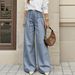 Women's High Waist Striped Washed Denim Jeans BAGGY Straight Leg Long Pants Available_mkmklike.com
