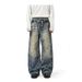 Vintage Washed Denim Jeans With Chain Accent & Paint Splatter – Relaxed Straight Fit (S-XXL)_mkmklike.com