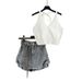 Women's Clothing Summer Outfit Complete Set New Sun Protection Shirt Slimming Halter Neck Suspenders Denim Skirt Three Piece Set_mkmklike.com