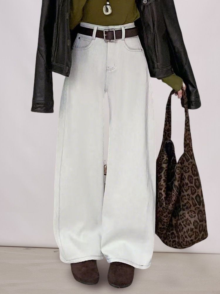 Clair Shengdu 25 New Winter Scimitar Thickened Fleece High Waist Loose Wide Leg Versatile Casual Denim Long Pants_mkmklike.com