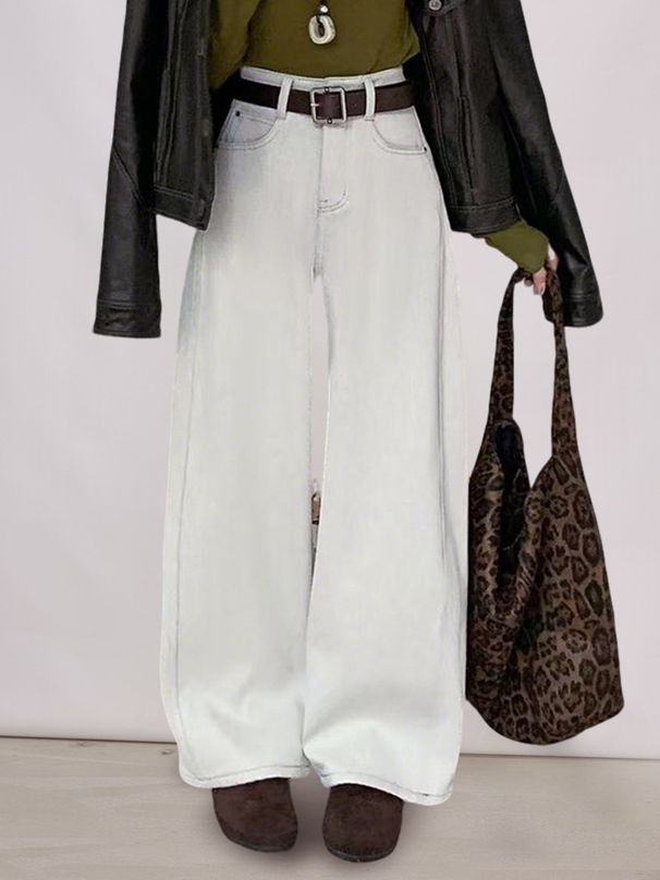 Clair Shengdu 25 New Winter Scimitar Thickened Fleece High Waist Loose Wide Leg Versatile Casual Denim Long Pants_mkmklike.com