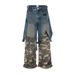 Men's Clothing Heavy Hip Hop Stitching Two Piece Distressed Camouflage Workwear Jeans Loose Casual Wide Leg Trousers_mkmklike.com