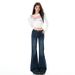 Retro Blue Low-waist Jeans For Women, 2025 Autumn New American Style, Non-clammy, Slimming Flared Pants_mkmklike.com