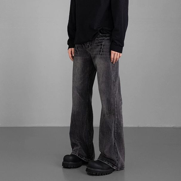 Men's Clothing High Street Men's Straight Leg Jeans Cleanfit Twill Lightning Crack Washed Slight Flare For Formal & Casual For Men_mkmklike.com