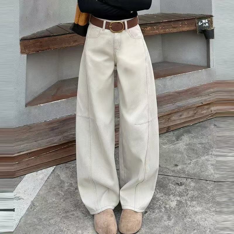 Women's High Waist Wide Leg Jeans Retro Curved Slimming Straight Leg Loose Fit Floor Length Pants Bright Gray Spring Autumn 2026_mkmklike.com