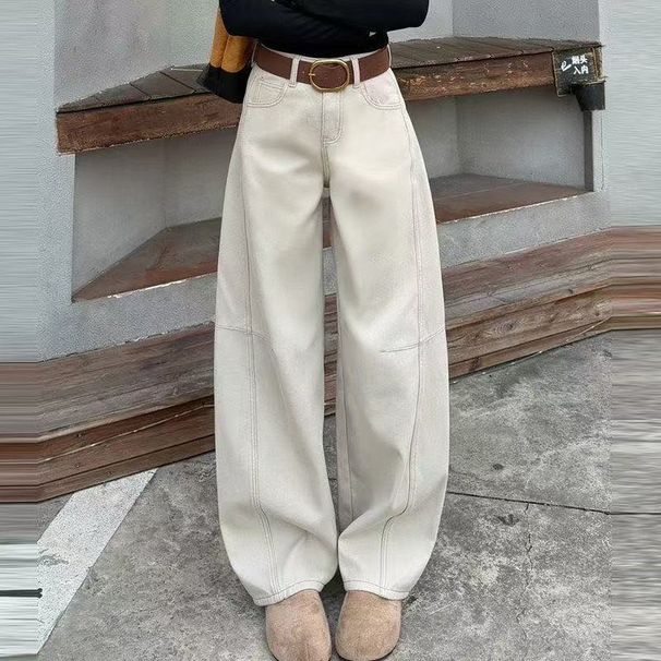Women's High Waist Wide Leg Jeans Retro Curved Slimming Straight Leg Loose Fit Floor Length Pants Bright Gray Spring Autumn 2026_mkmklike.com