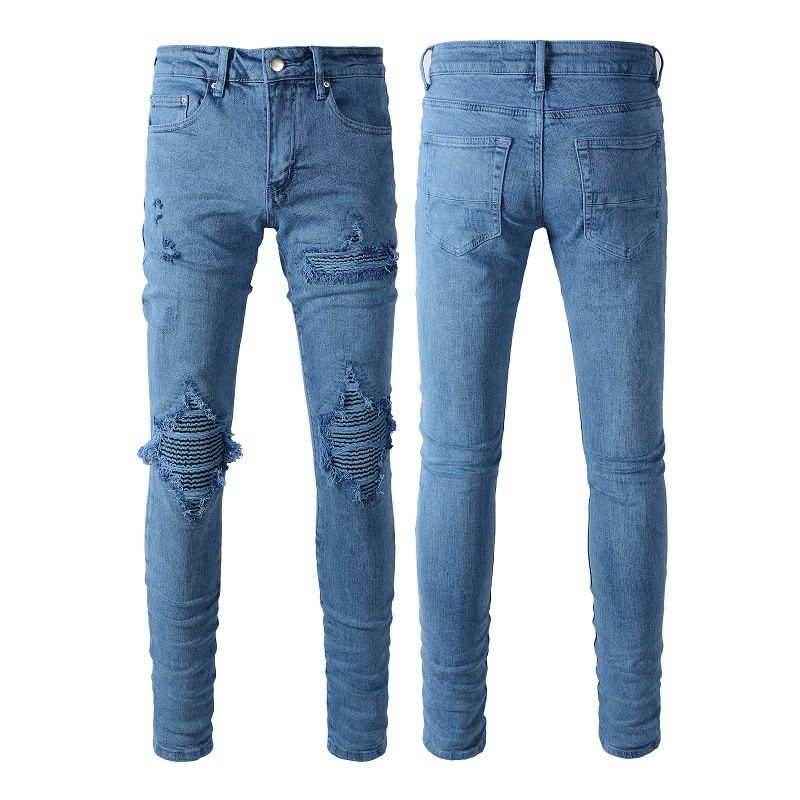 Men's Clothing American Fashion Ripped Patch Jeans Men's Pants Wrinkled And Ripped One Piece Wholesale Price Men's Denim 1344_mkmklike.com