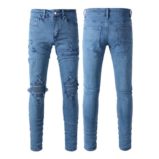 Men's Clothing American Fashion Ripped Patch Jeans Men's Pants Wrinkled And Ripped One Piece Wholesale Price Men's Denim 1344_mkmklike.com